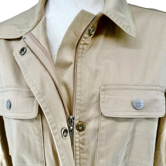 Evan-Picone Shacket Womens S Stretch Beige Shirt Jacket LS Pockets Zip Snap - Picture 4 of 13